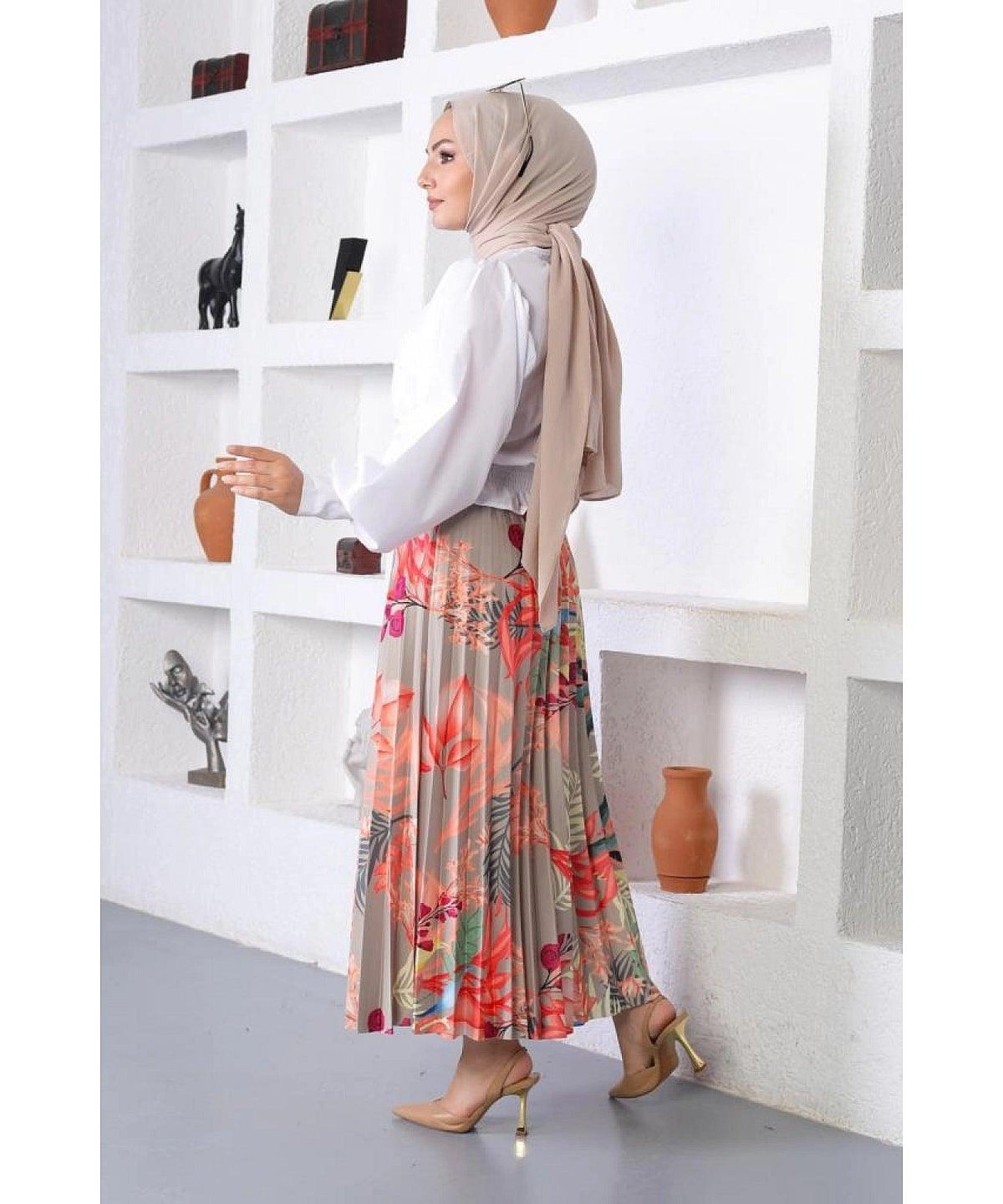 Floral Patterned Women's Pleated Maxi Skirt