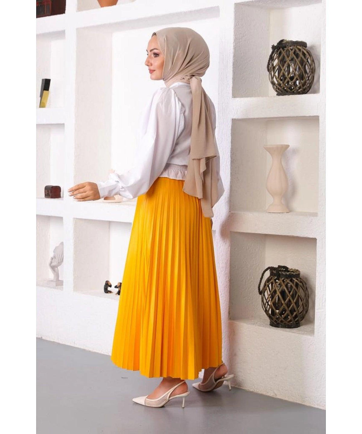 Mustard Yellow Pleated Maxi Skirt for Women