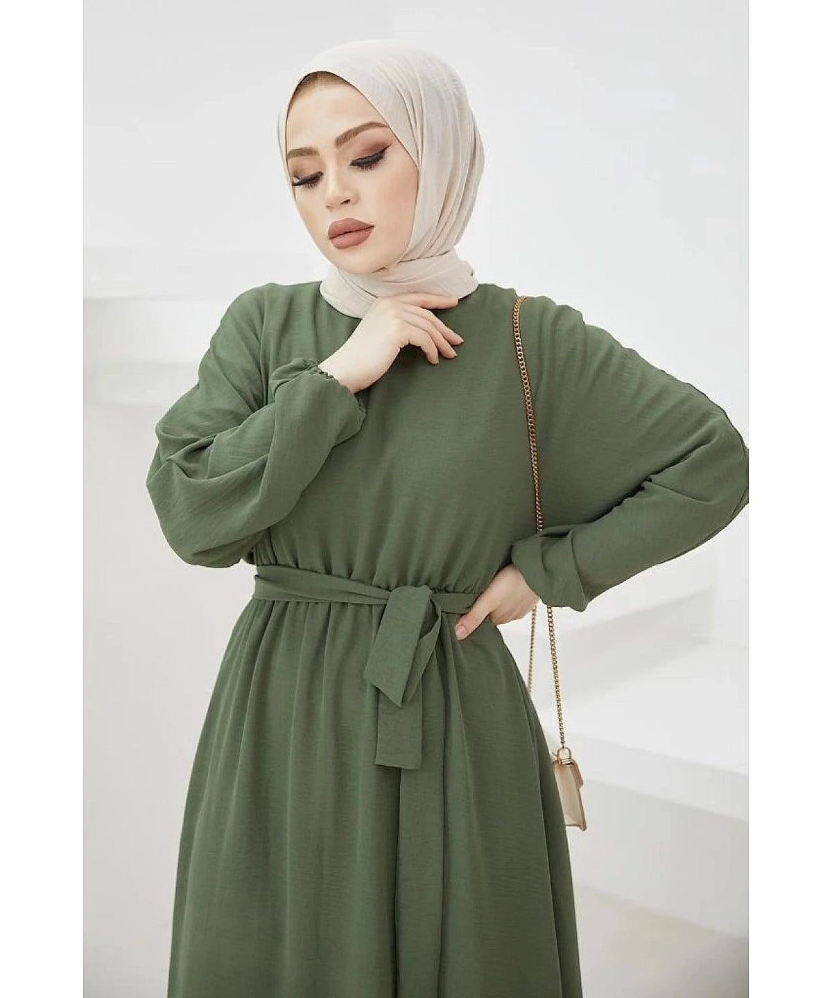 Long Turkish Eid Belt Abaya Dress for Women