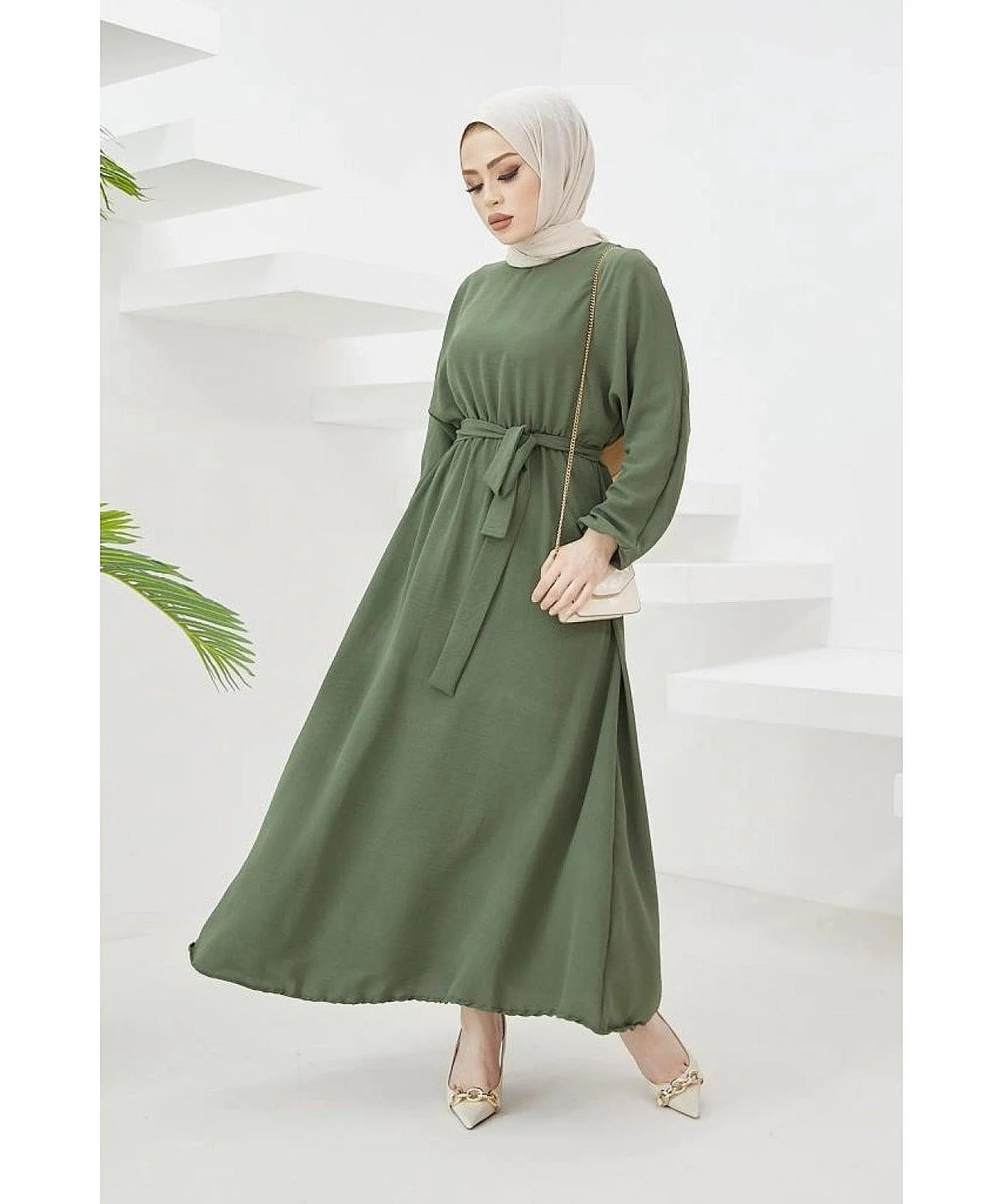 Long Turkish Eid Belt Abaya Dress for Women