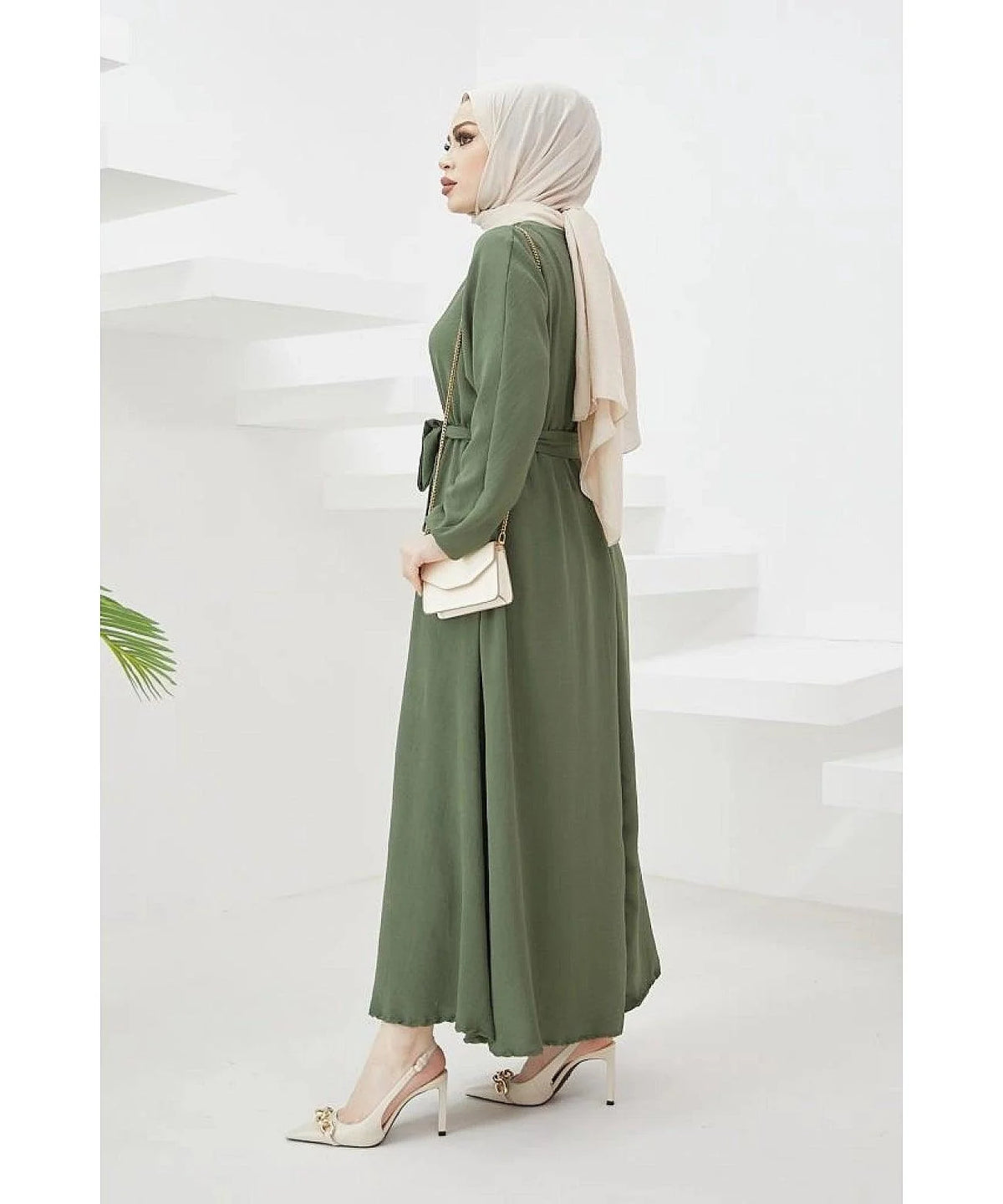 Long Turkish Eid Belt Abaya Dress for Women