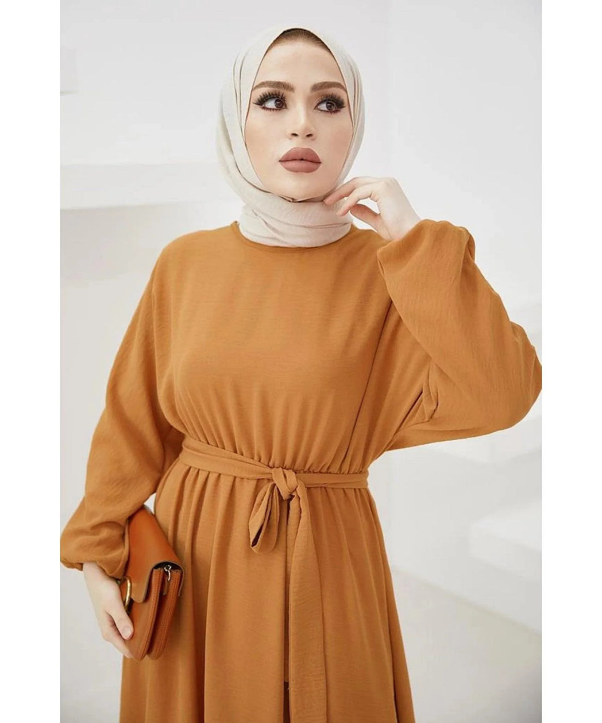 Long Turkish Eid Belt Abaya Dress for Women