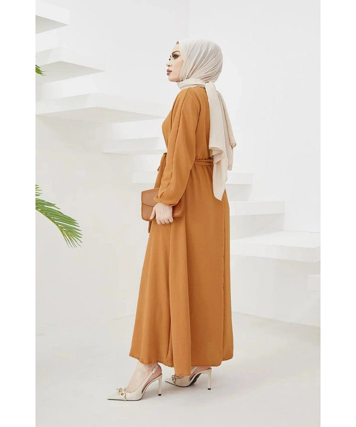 Long Turkish Eid Belt Abaya Dress for Women