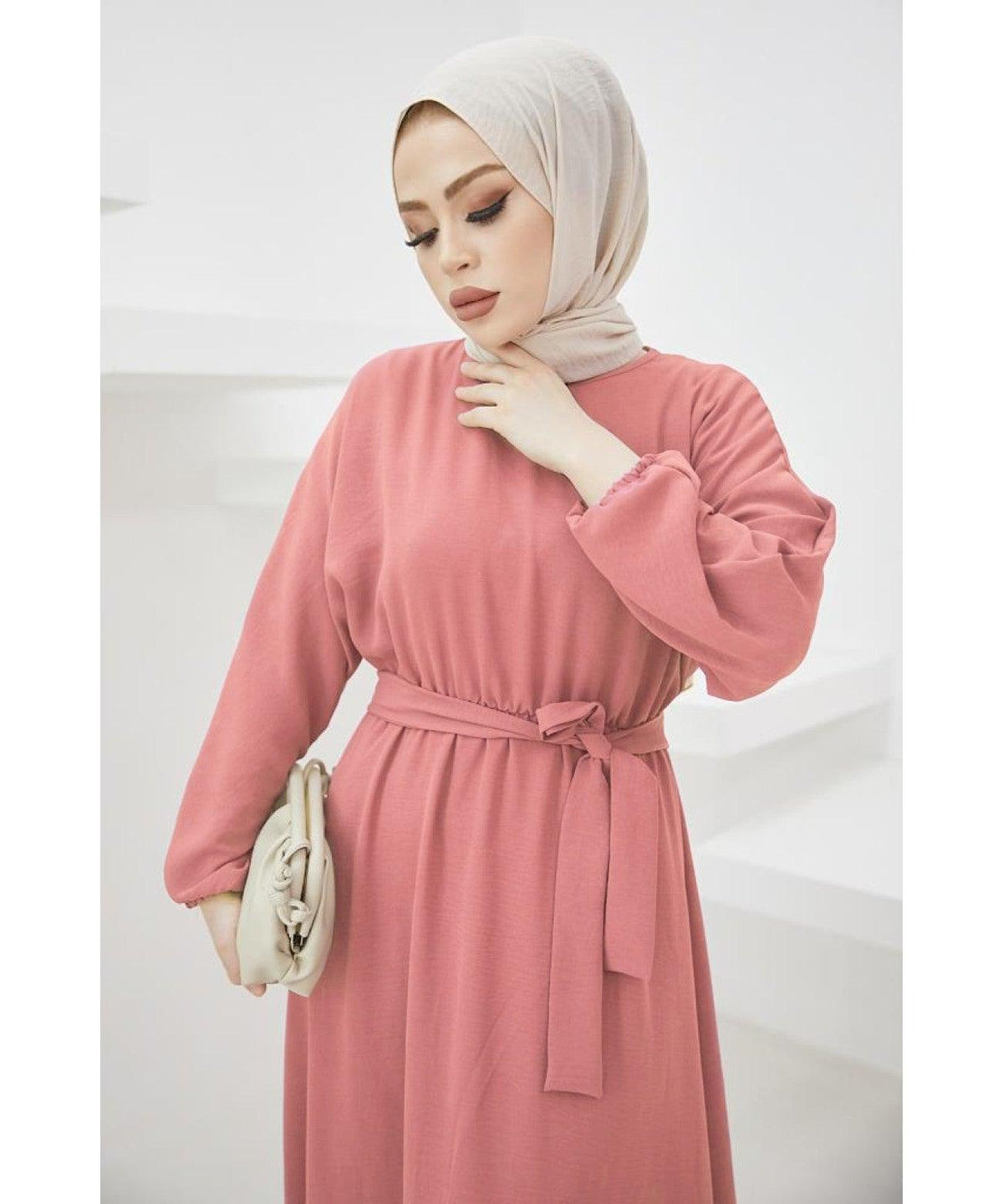 Long Turkish Eid Belt Abaya Dress for Women