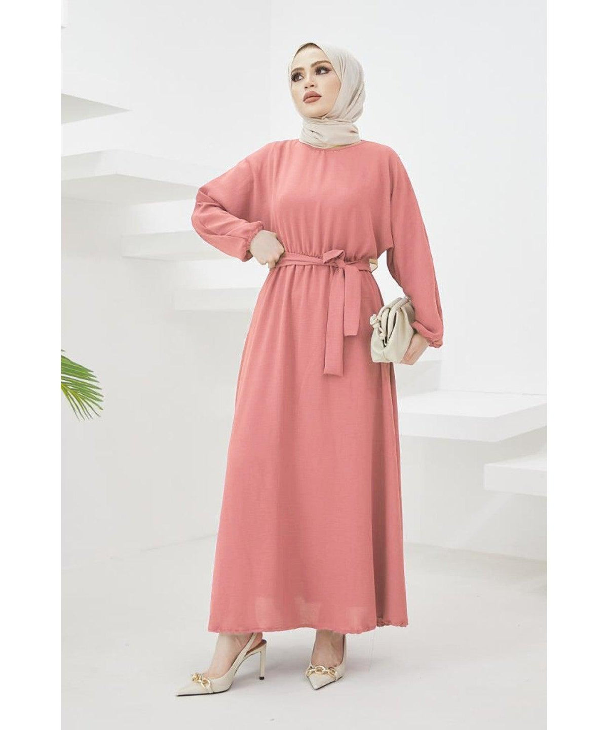 Long Turkish Eid Belt Abaya Dress for Women