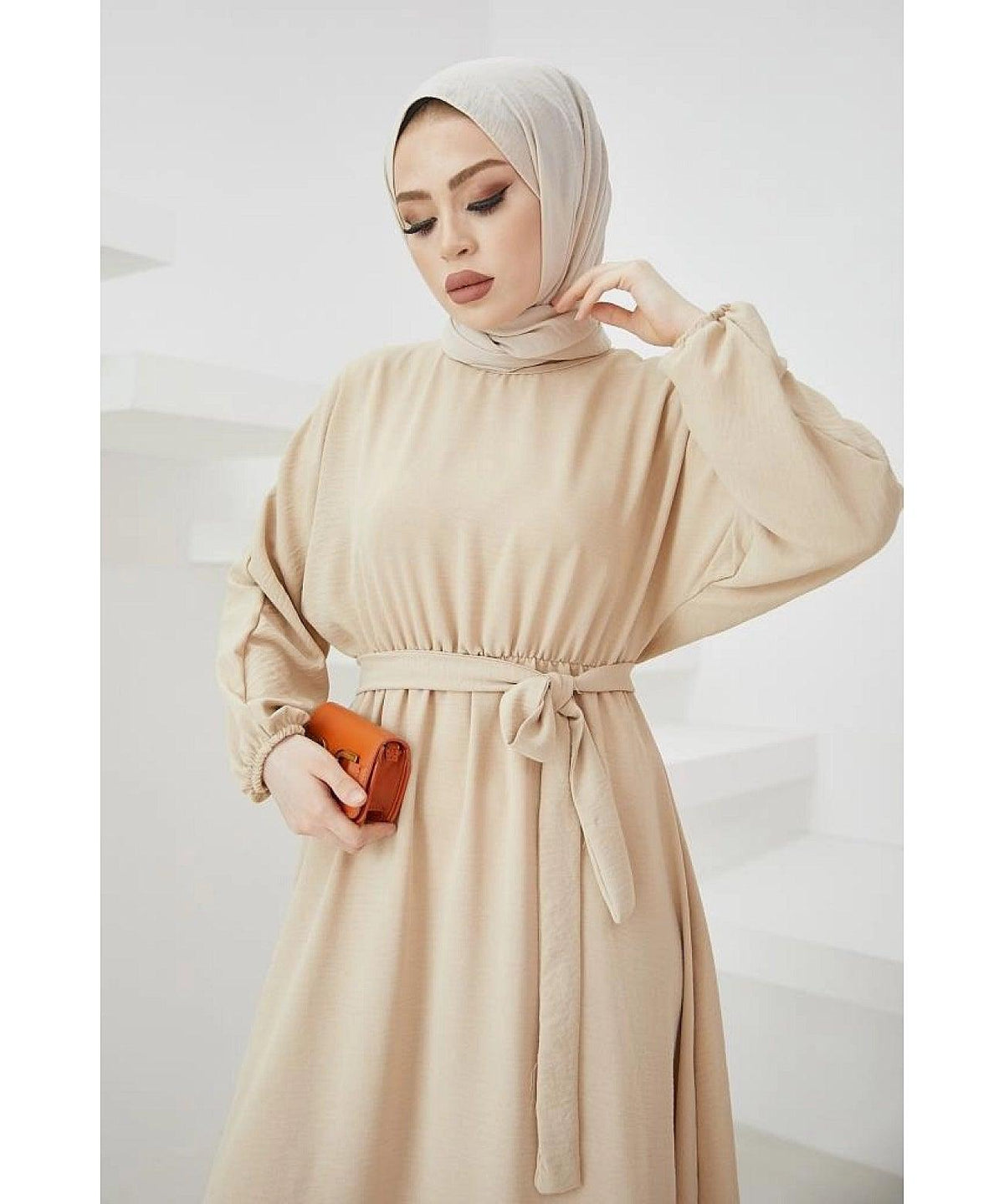 Long Turkish Eid Belt Abaya Dress for Women
