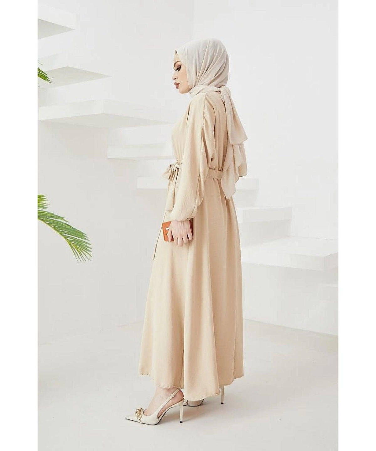 Long Turkish Eid Belt Abaya Dress for Women