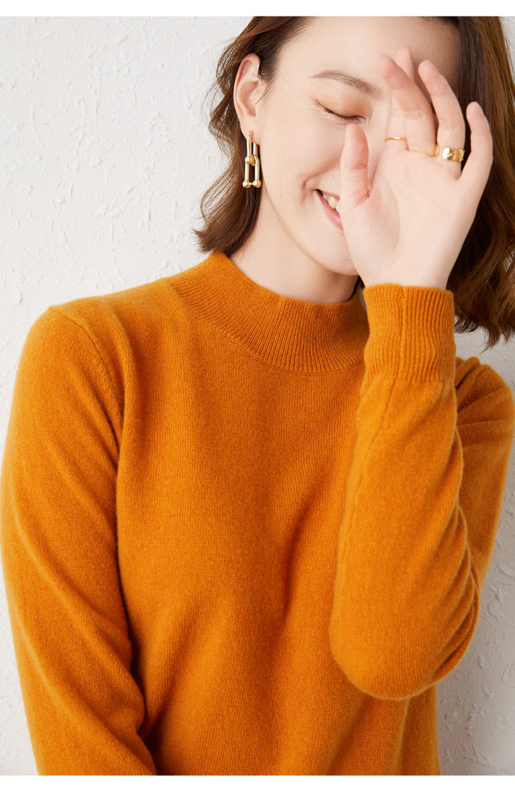 Solid Half High Collar Cashmere Sweater