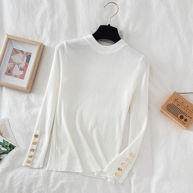 Thick buttoned Long Sleeve o-neck sweater