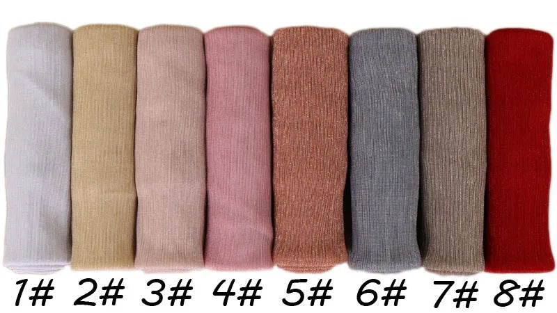 Glitter Women Gold Silk Solid Color Hijab Shawls for Women