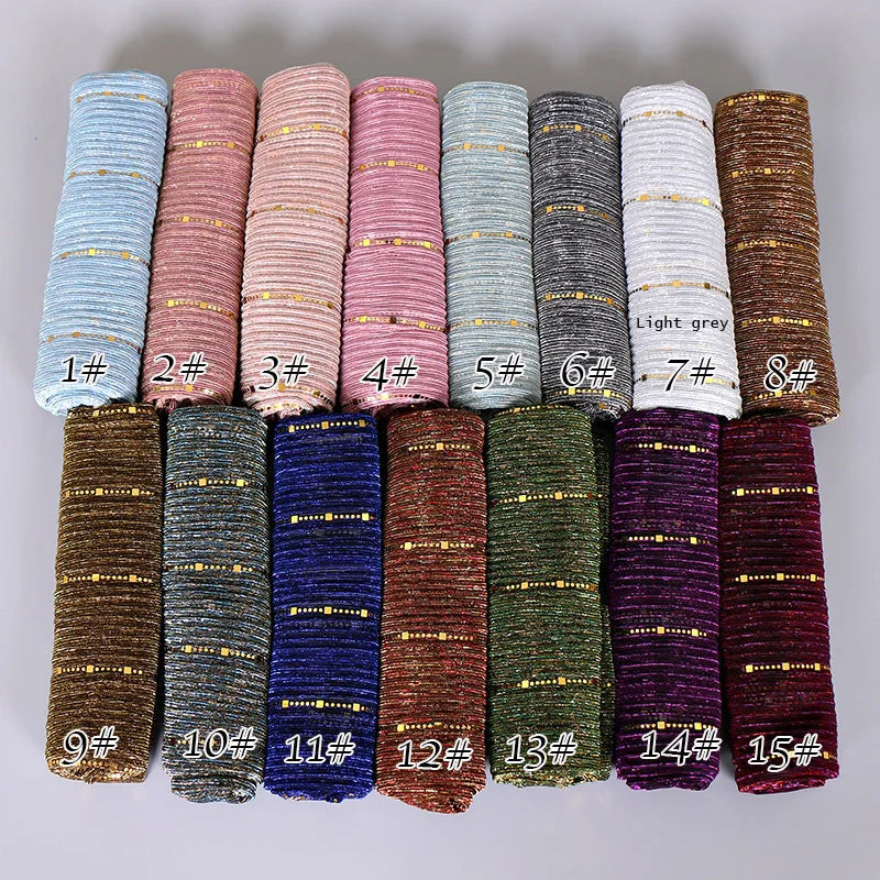 Solid Color Glitter Gold Hijab Scarf for Women