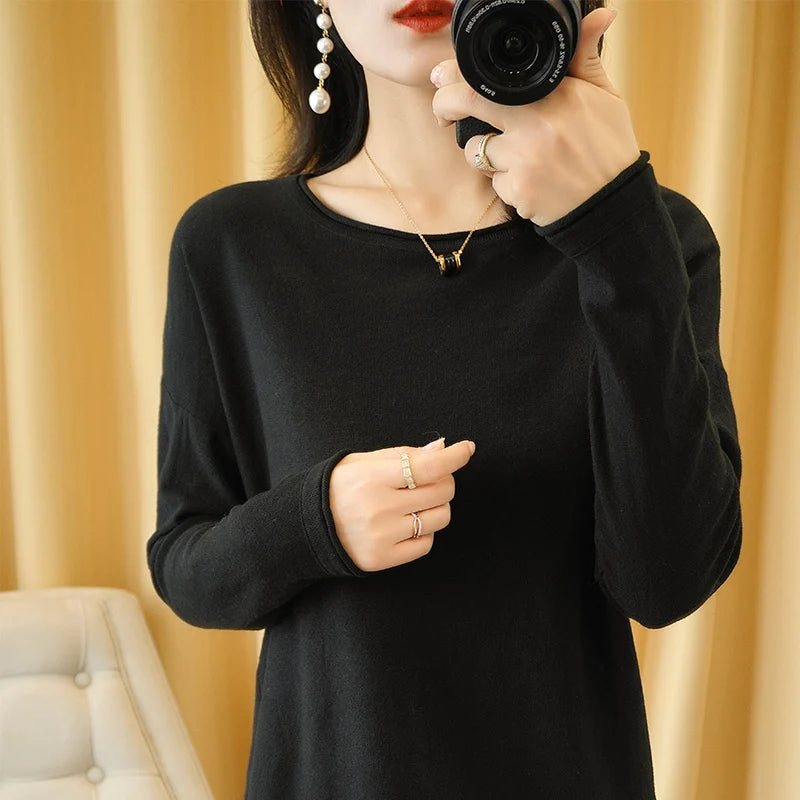 Cotton O-Neck Pullover Knit Sweater