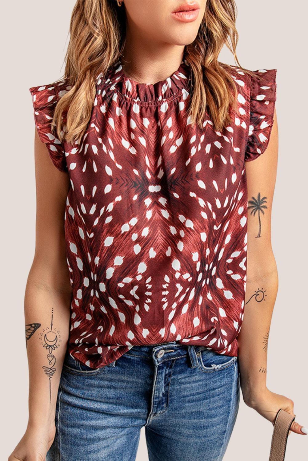 Printed Cap Sleeve Flutter Summer Tank Top for Women