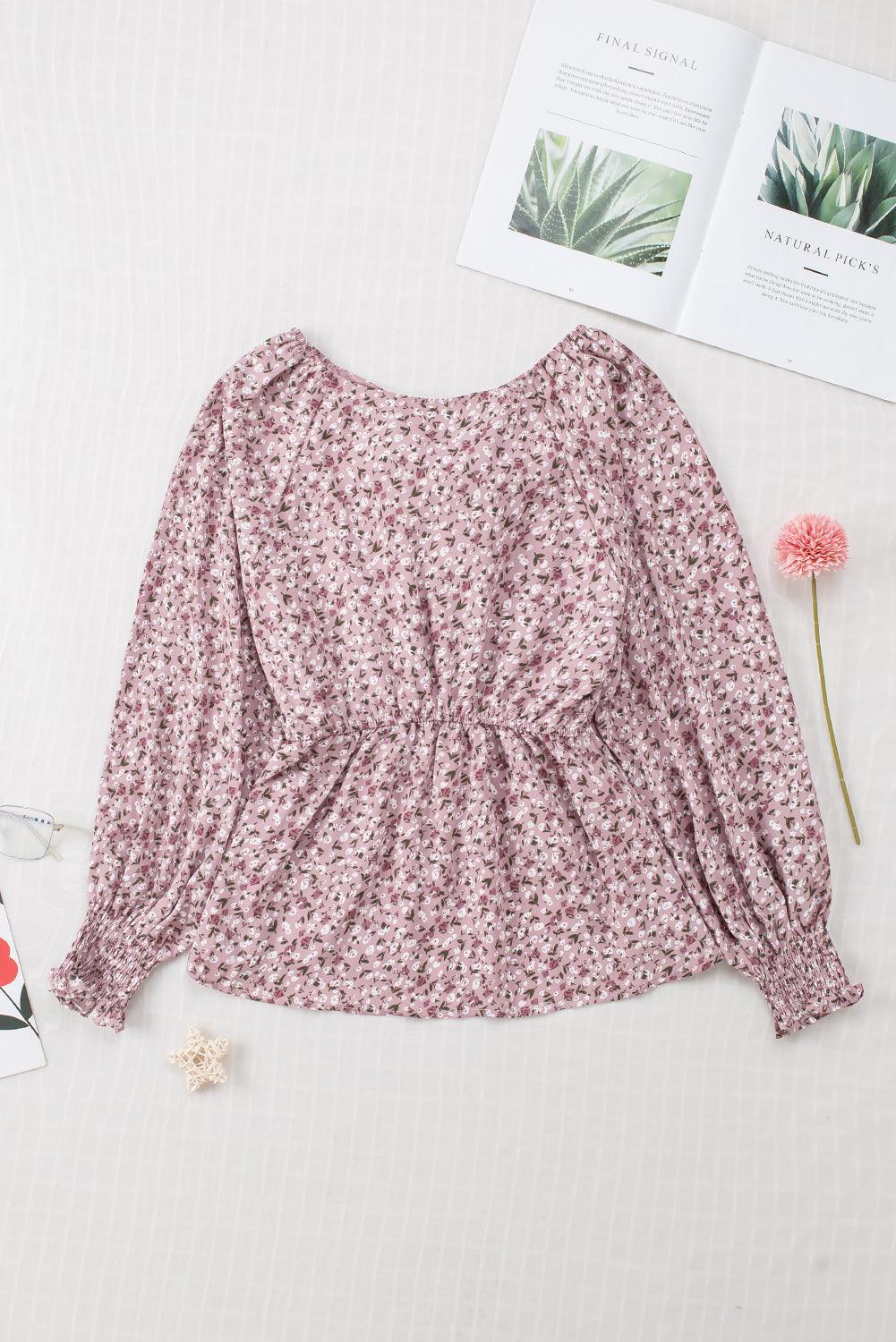 Front Long Sleeve Floral Print Summer Blouse for Women