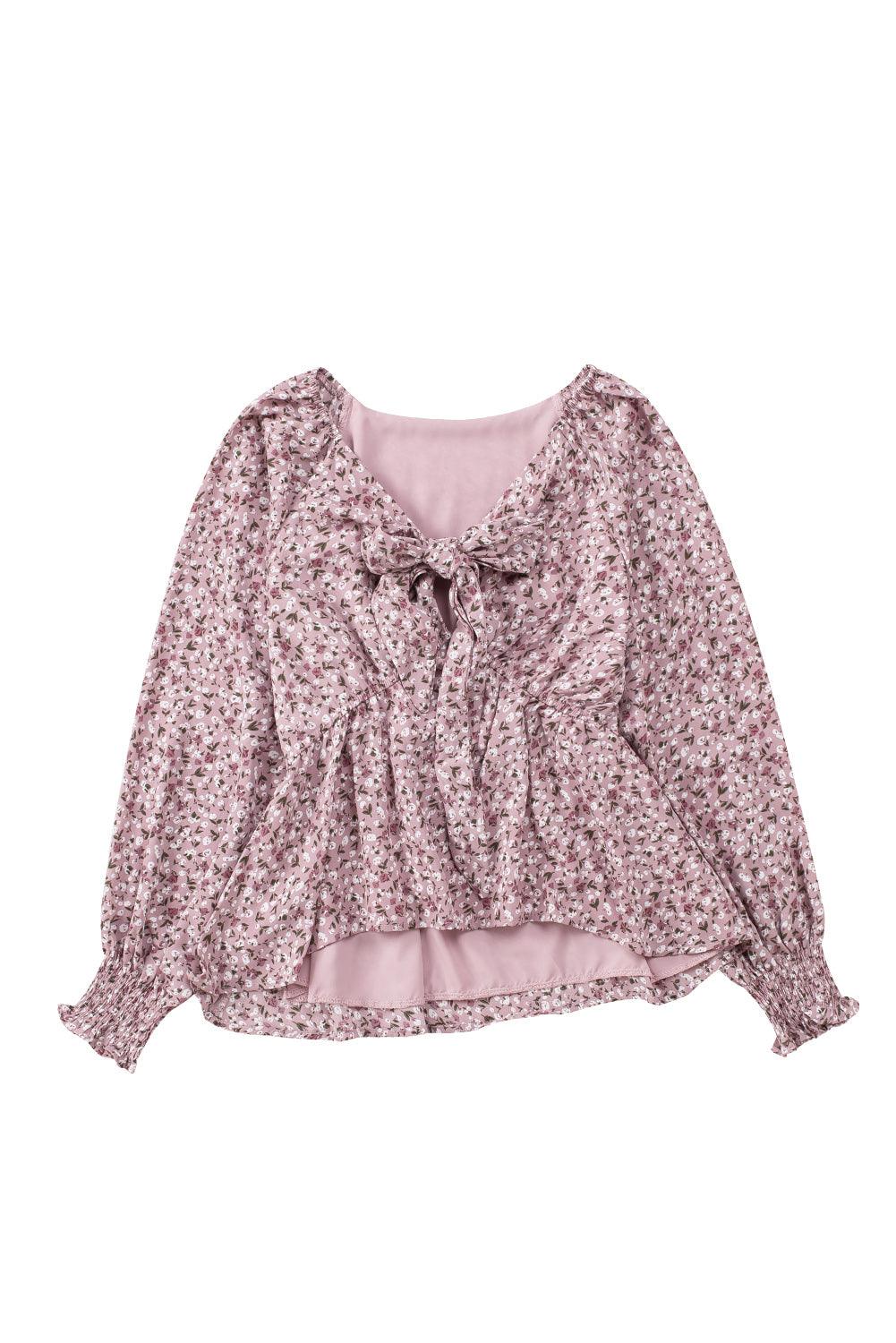 Front Long Sleeve Floral Print Summer Blouse for Women