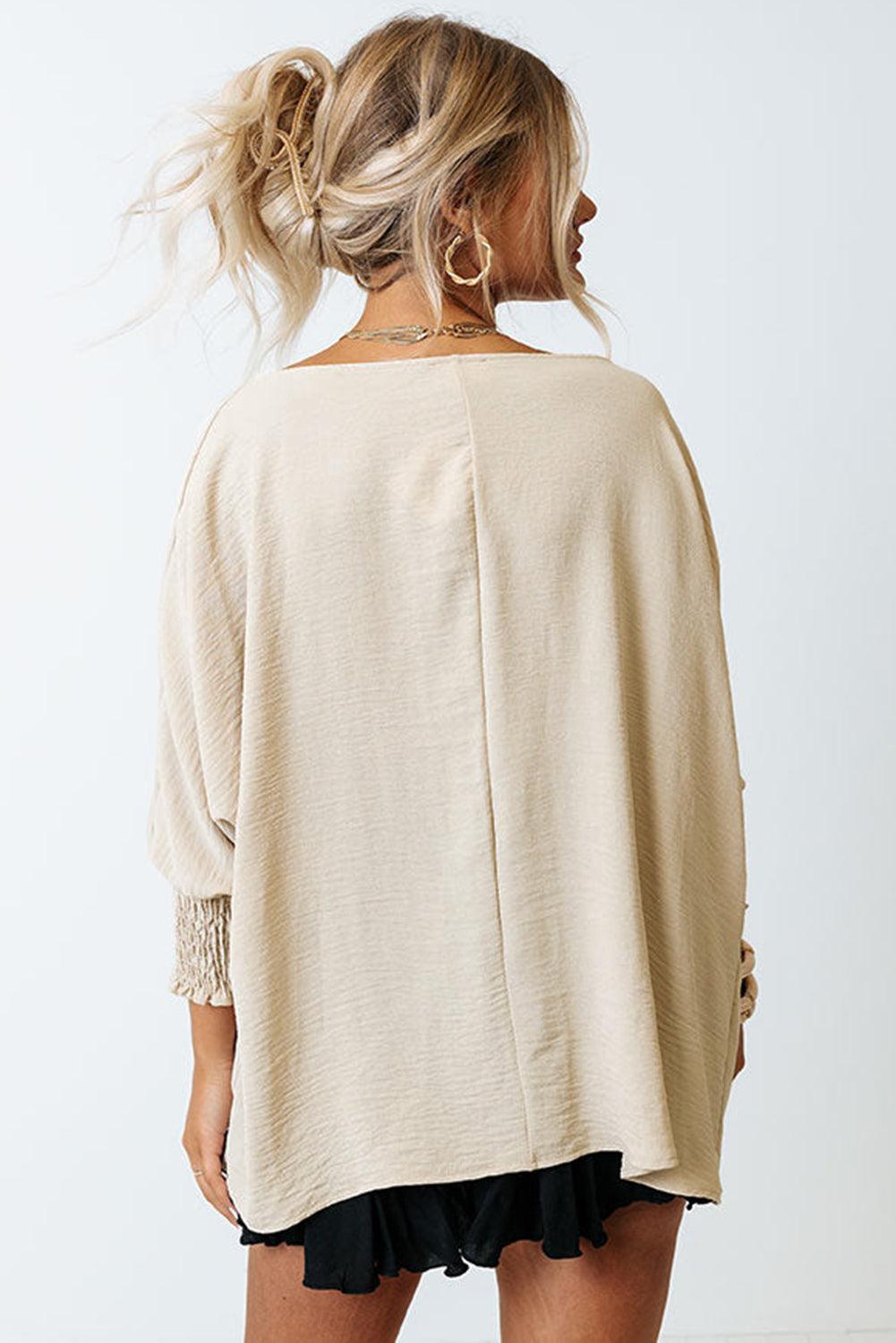 Smocked Wrist Shift Top Blouse for Women