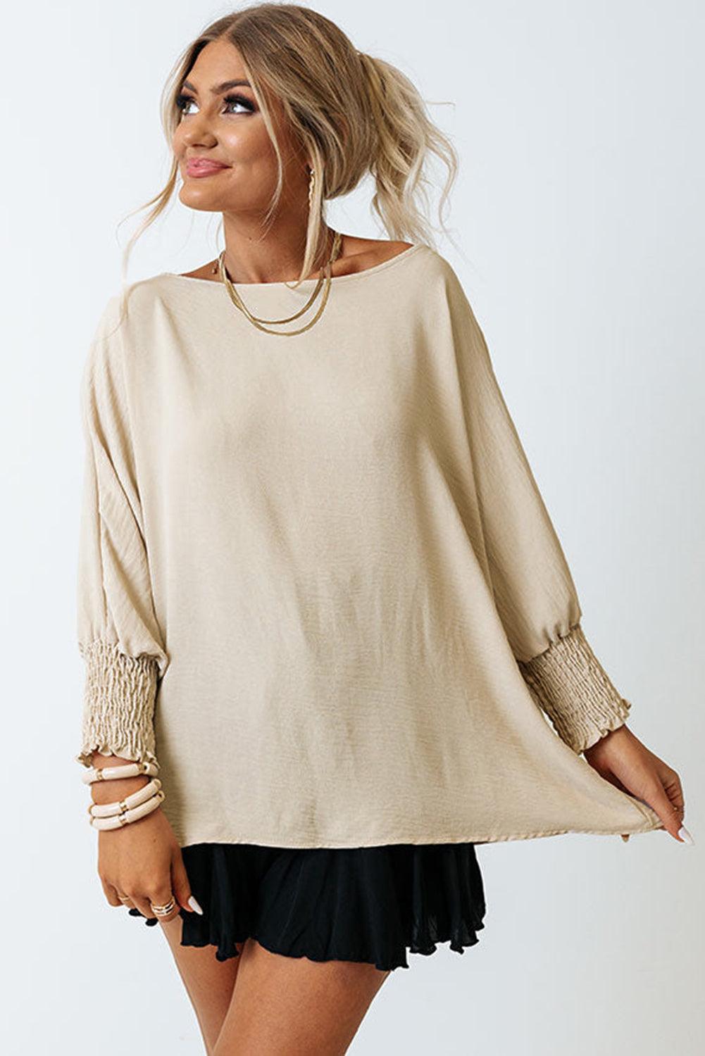 Smocked Wrist Shift Top Blouse for Women