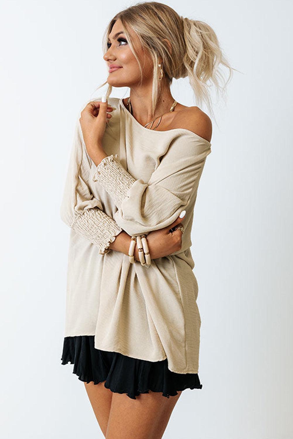 Smocked Wrist Shift Top Blouse for Women