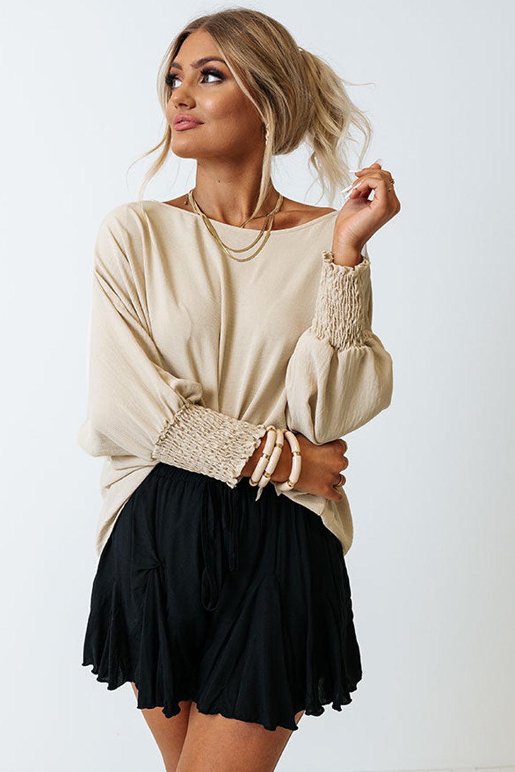 Smocked Wrist Shift Top Blouse for Women