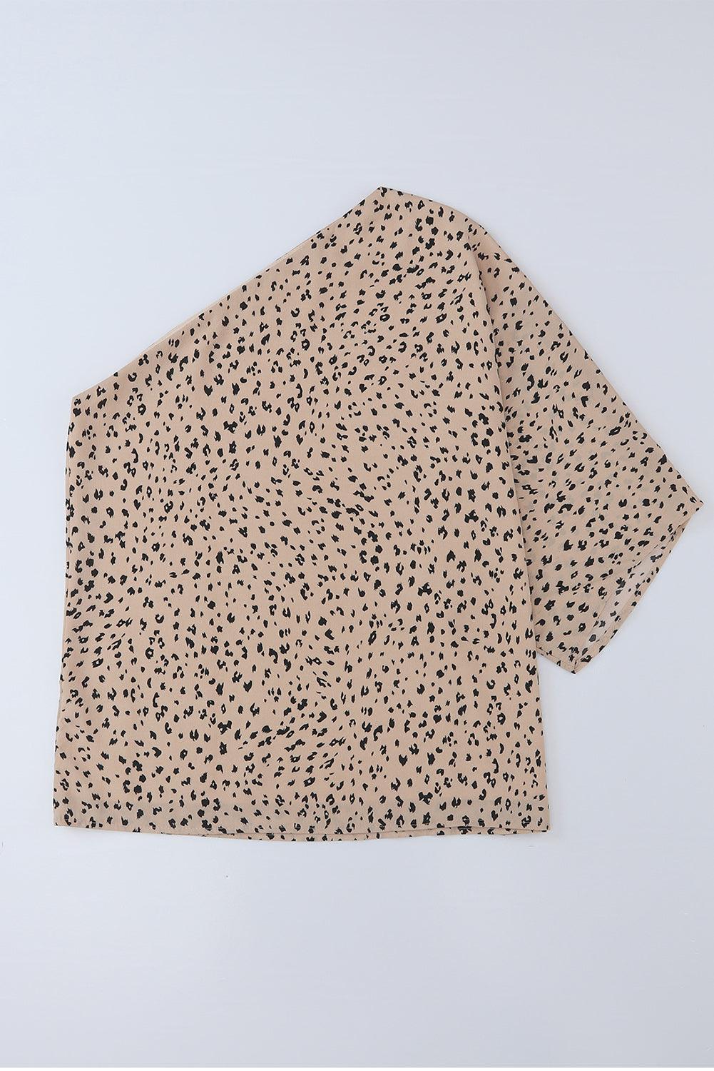 Leopard Print One Shoulder Asymmetric Blouse for Women