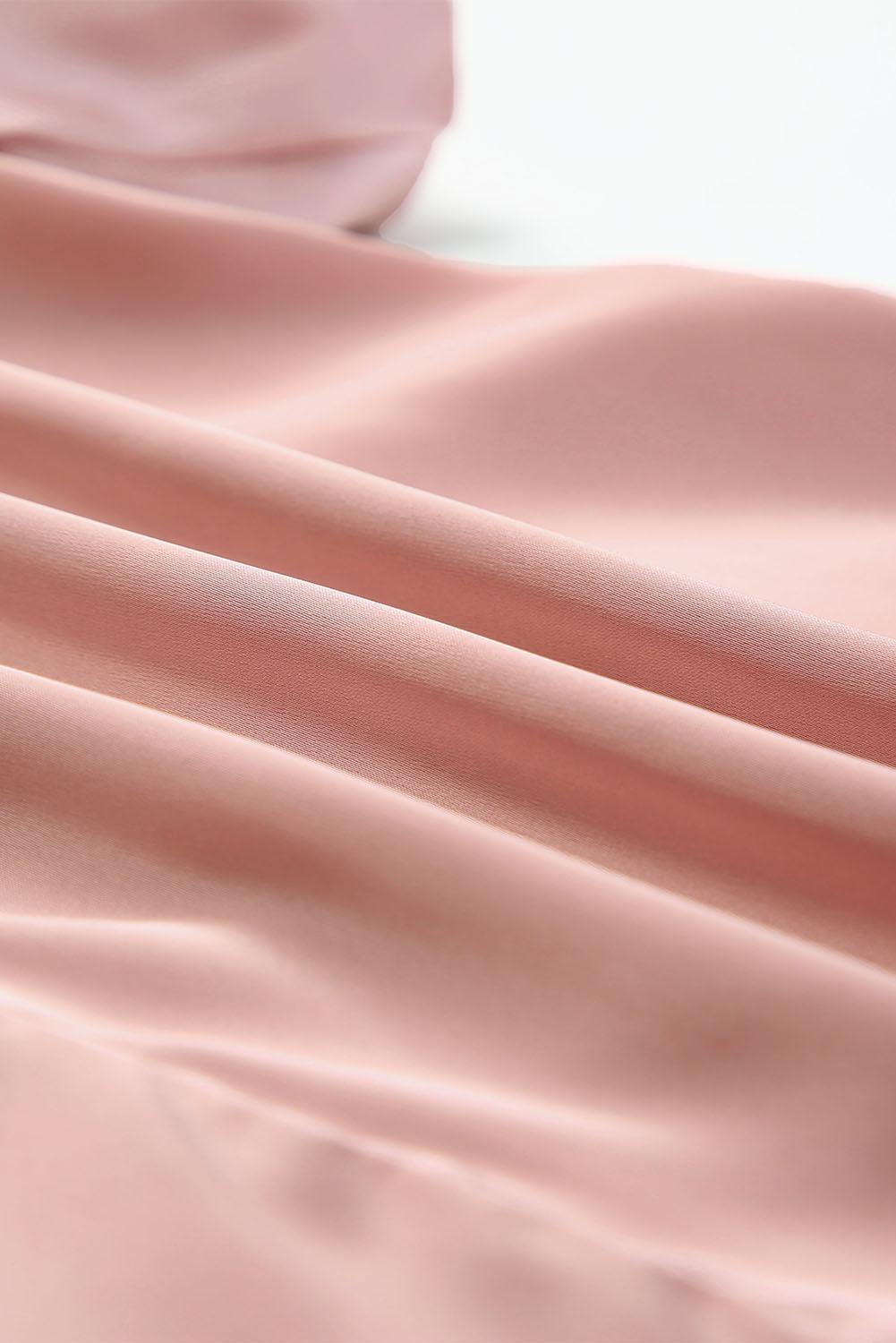 Rose Gold High Neck Puff Sleeve Satin Blouse for Women