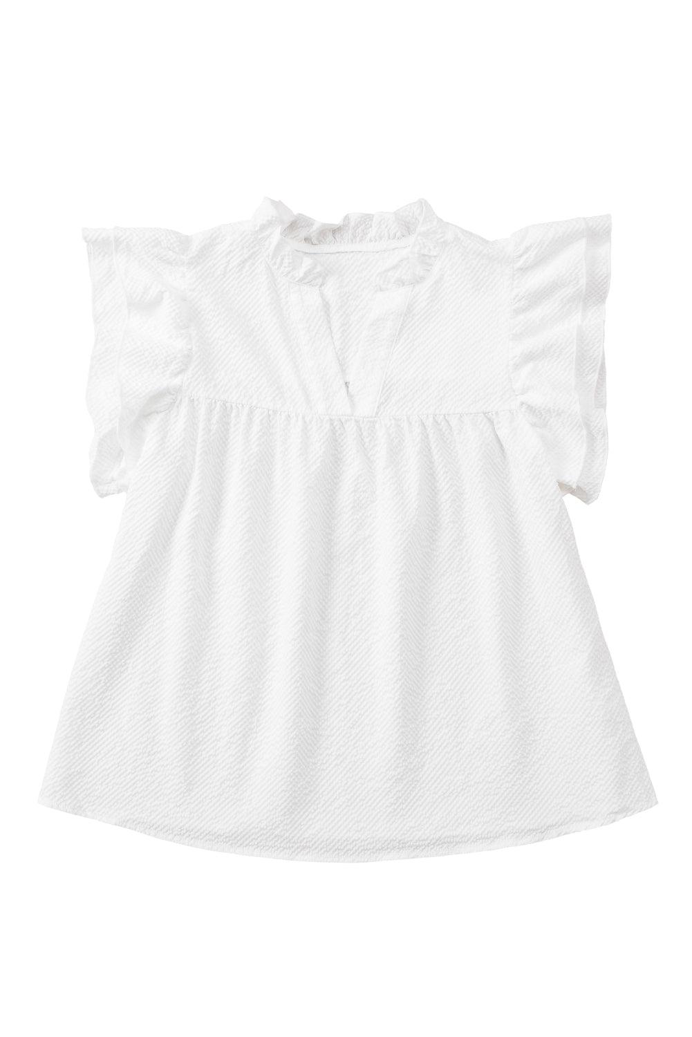 Flutter Sleeve Notch Neck Summer Blouse Top for Women