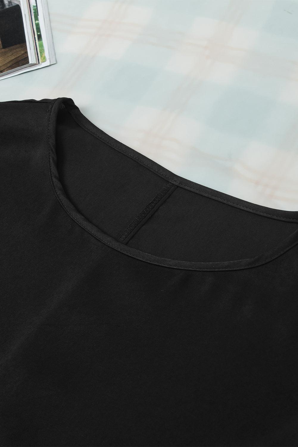 Shirred Dolman Sleeve Satin Summer Blouse for Woman