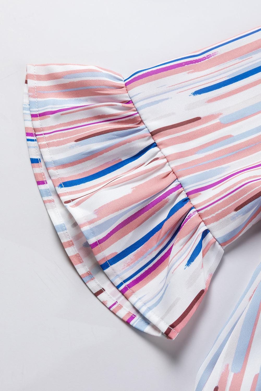 White Multicolor Striped Splash Half Sleeve Blouse for Women