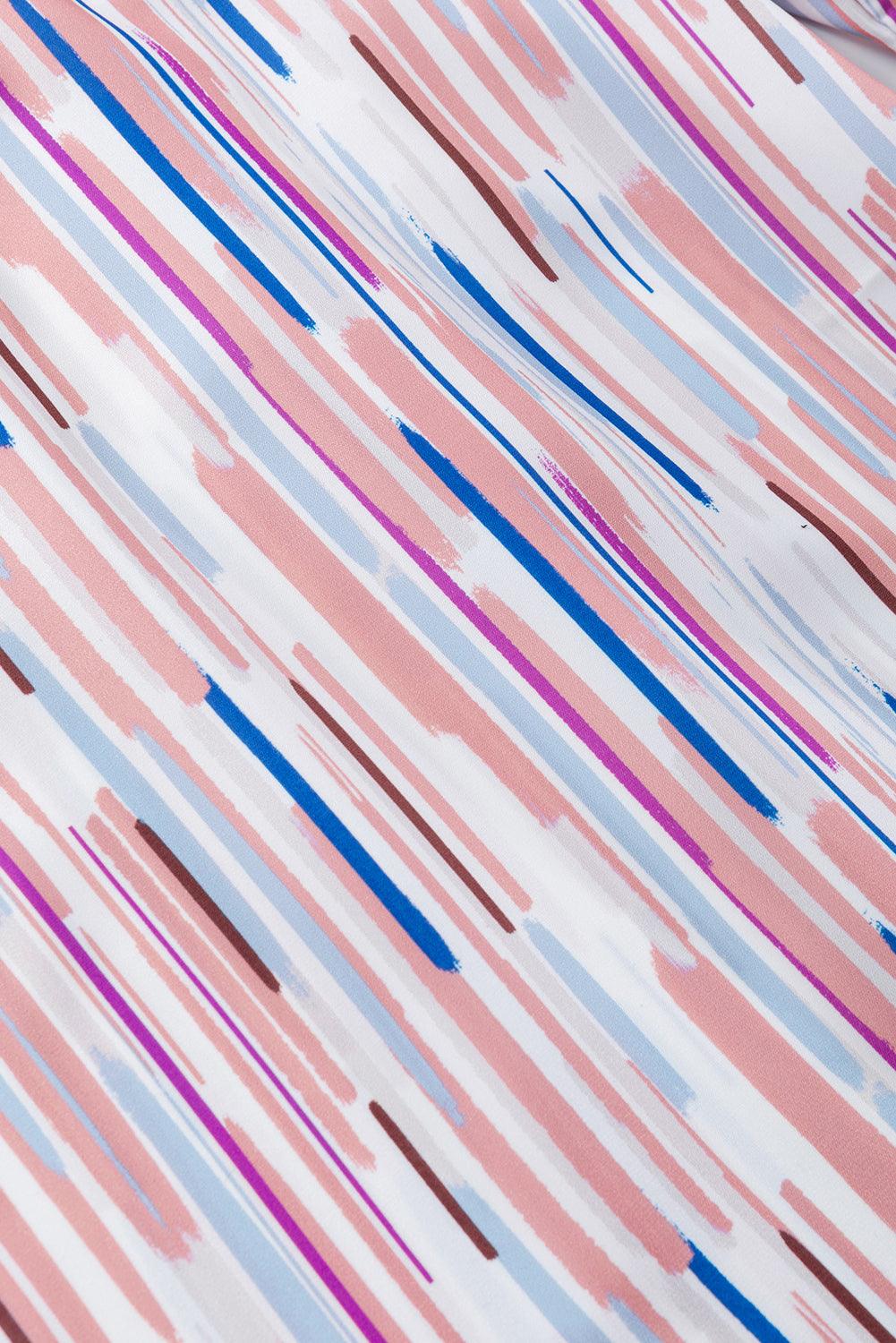 White Multicolor Striped Splash Half Sleeve Blouse for Women