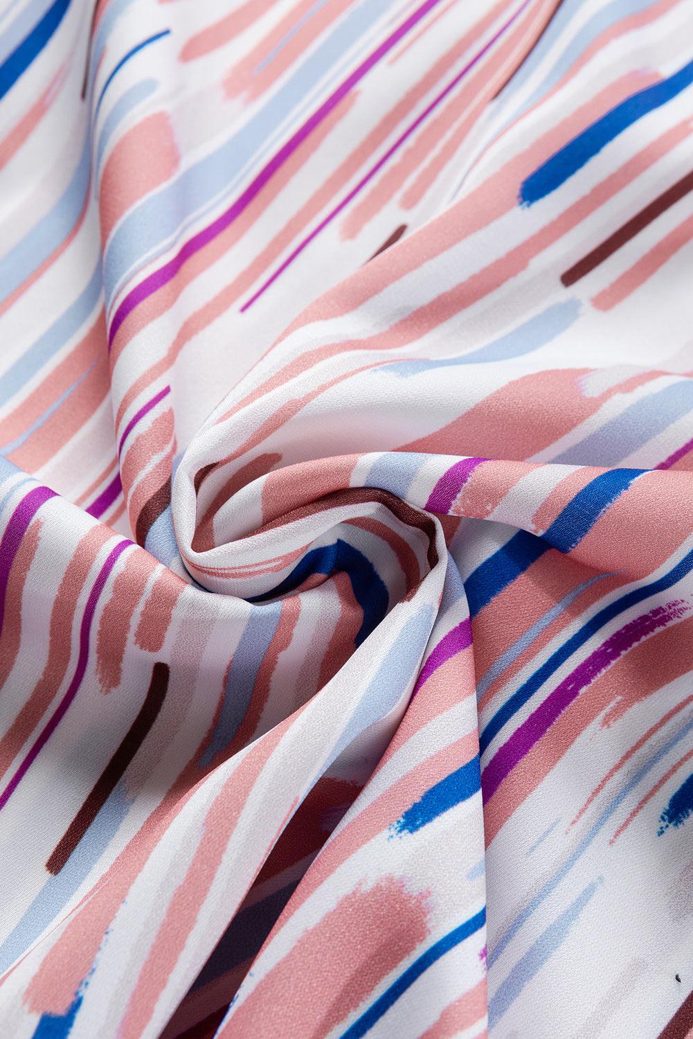 White Multicolor Striped Splash Half Sleeve Blouse for Women