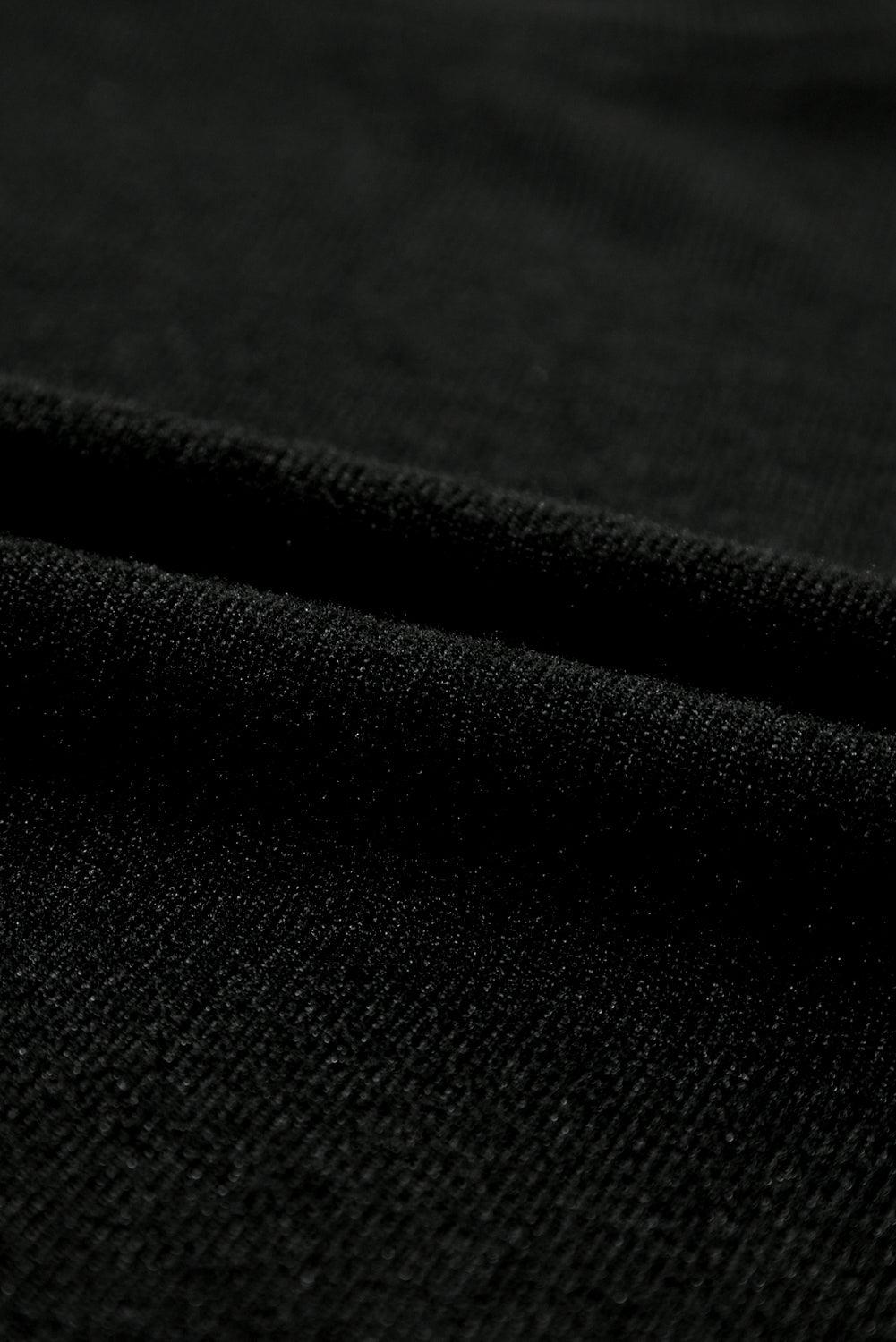 Black Knitted Long Sleeve Stretchy Crew Neck Top