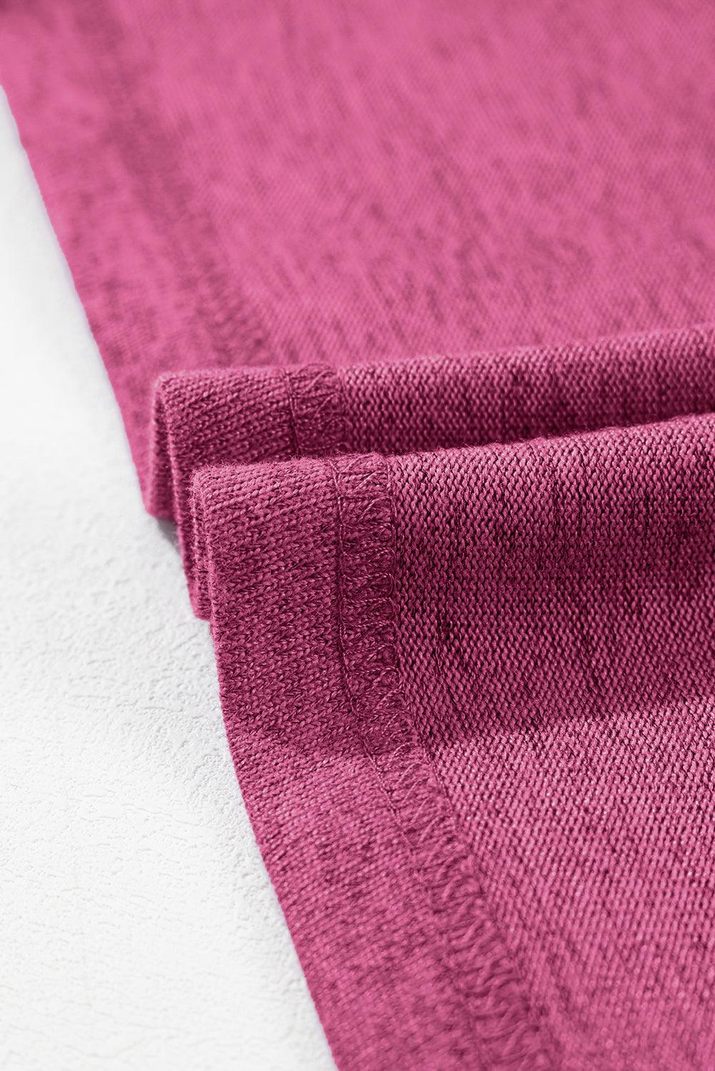 Ribbed Splicing Half Sleeve Round Neck T-shirt for Women