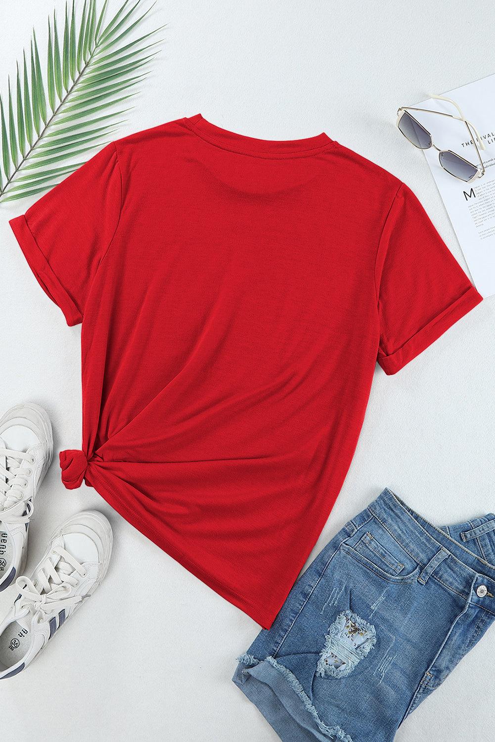 Casual Crew Neck Solid Color Loose T-Shirts Top for Women