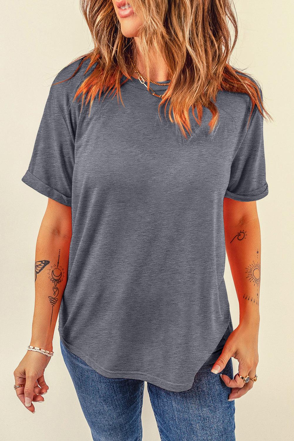 Womens Casual Crew Neck Grey Summer T Shirt