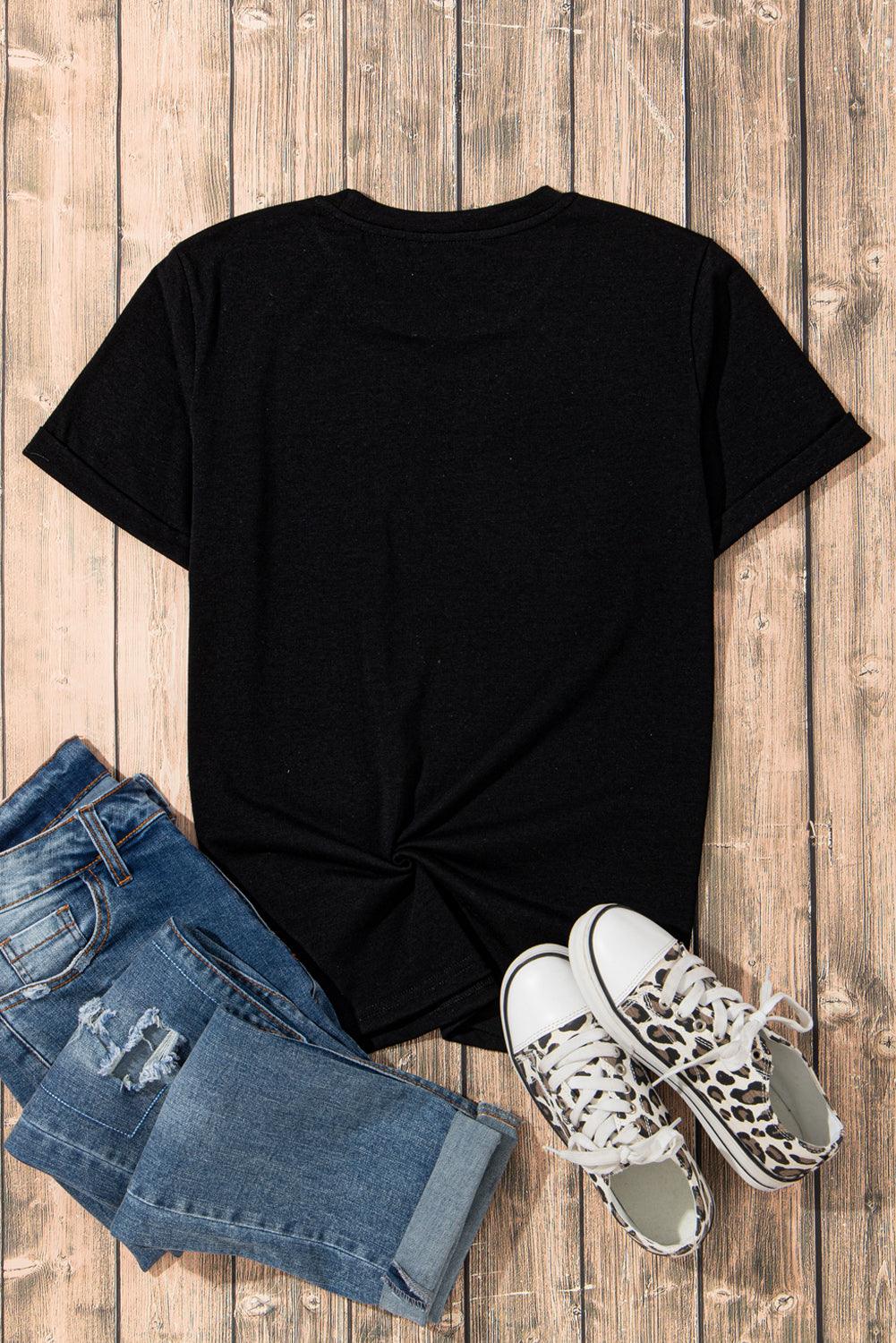 Casual Crew Neck Solid Color Loose T-Shirts Top for Women