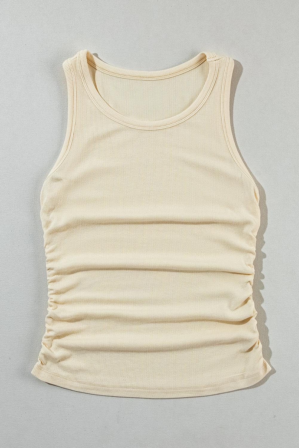 Plain Ruched Side Slim Summer Tank Top for Women