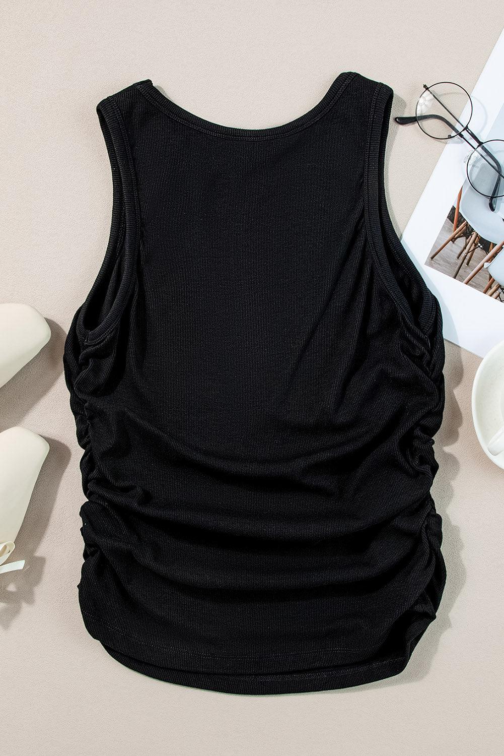 Plain Ruched Side Slim Summer Tank Top for Women