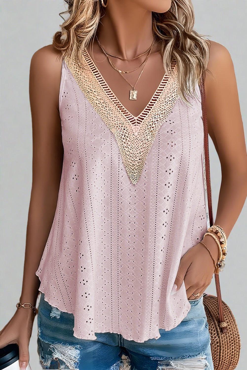 Lace Crochet Tank Top for Women - Apricot Pink
