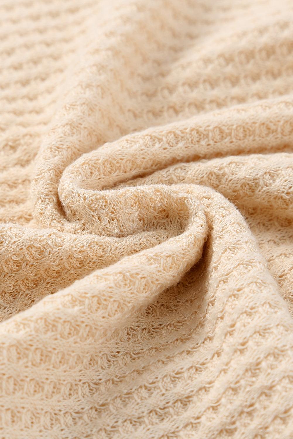 Apricot Waffle Knit Button Ruffled Casual Tank Top for Women