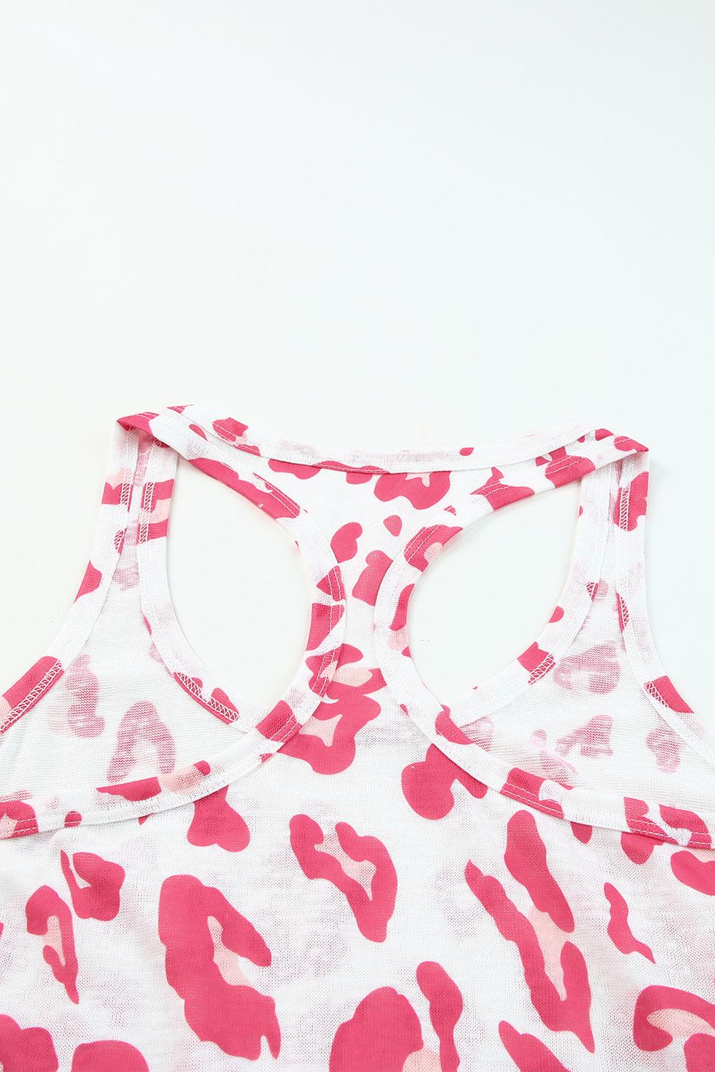White Leopard Knitted U Neck Summer Racerback Tank Top for Women