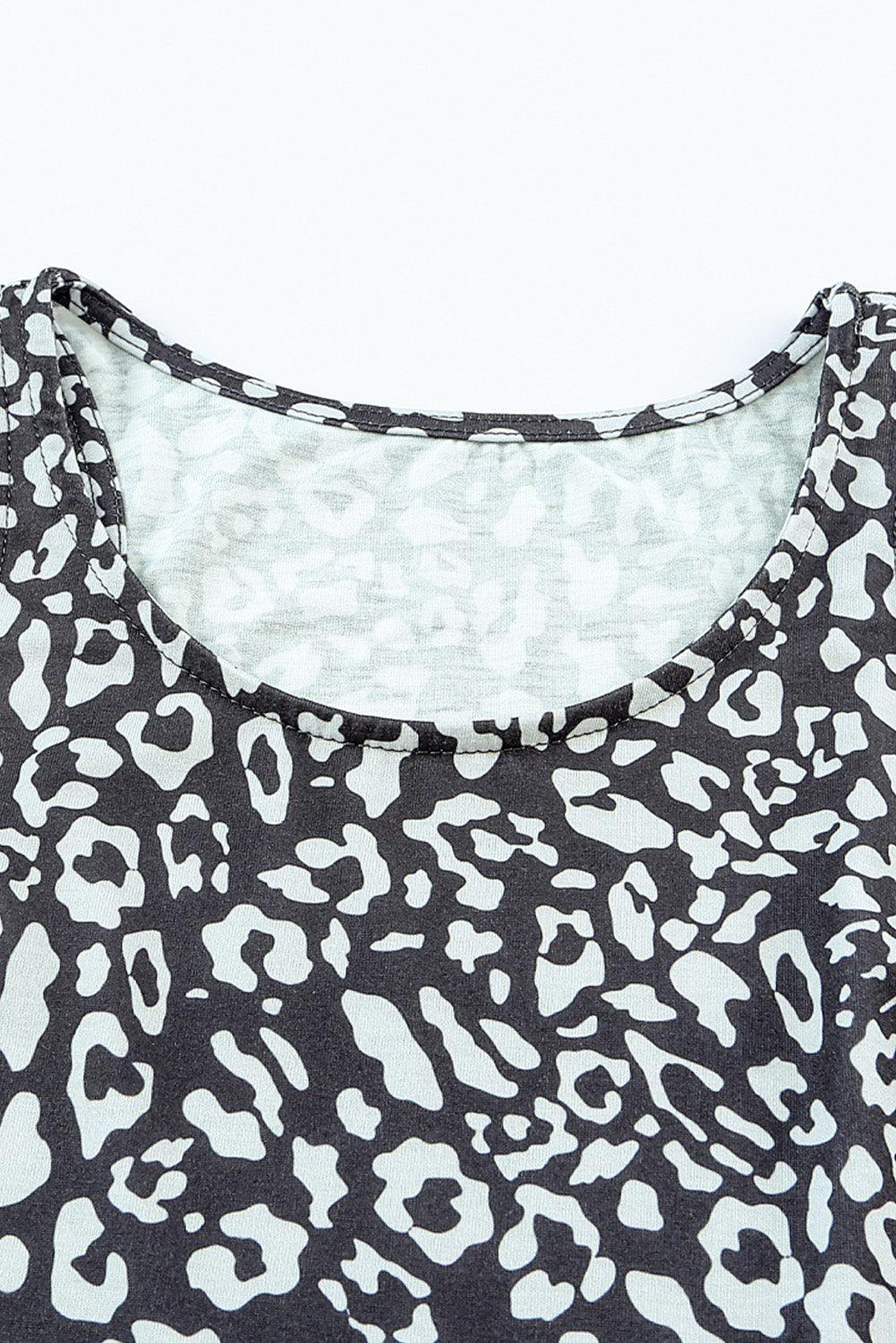 Grey Leopard Print Pocketed Sleeveless Maxi Dress