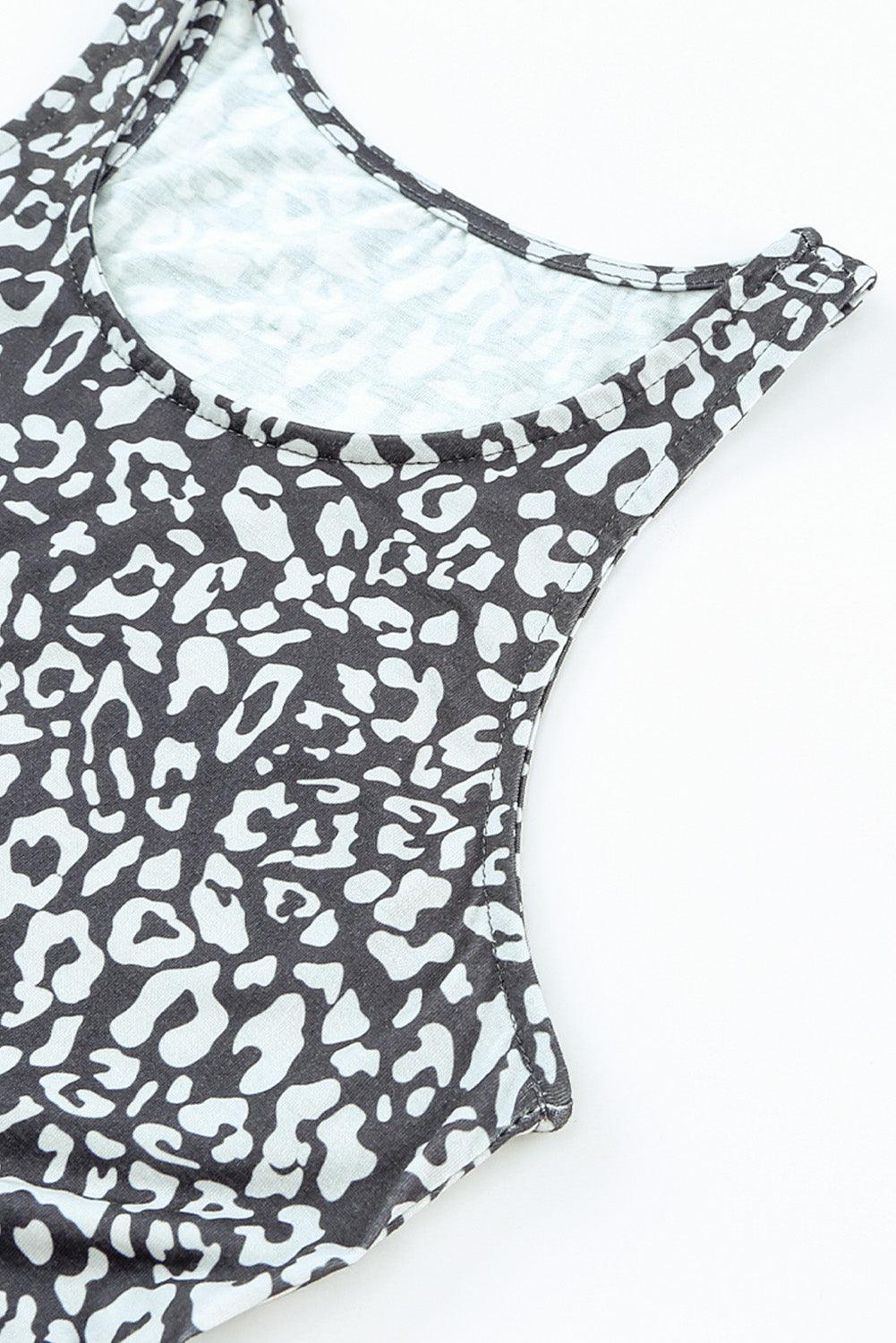 Grey Leopard Print Pocketed Sleeveless Maxi Dress