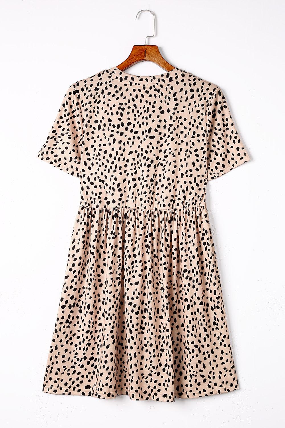 Short Sleeve Leopard Printed Summer Tunic T-shirt Dress