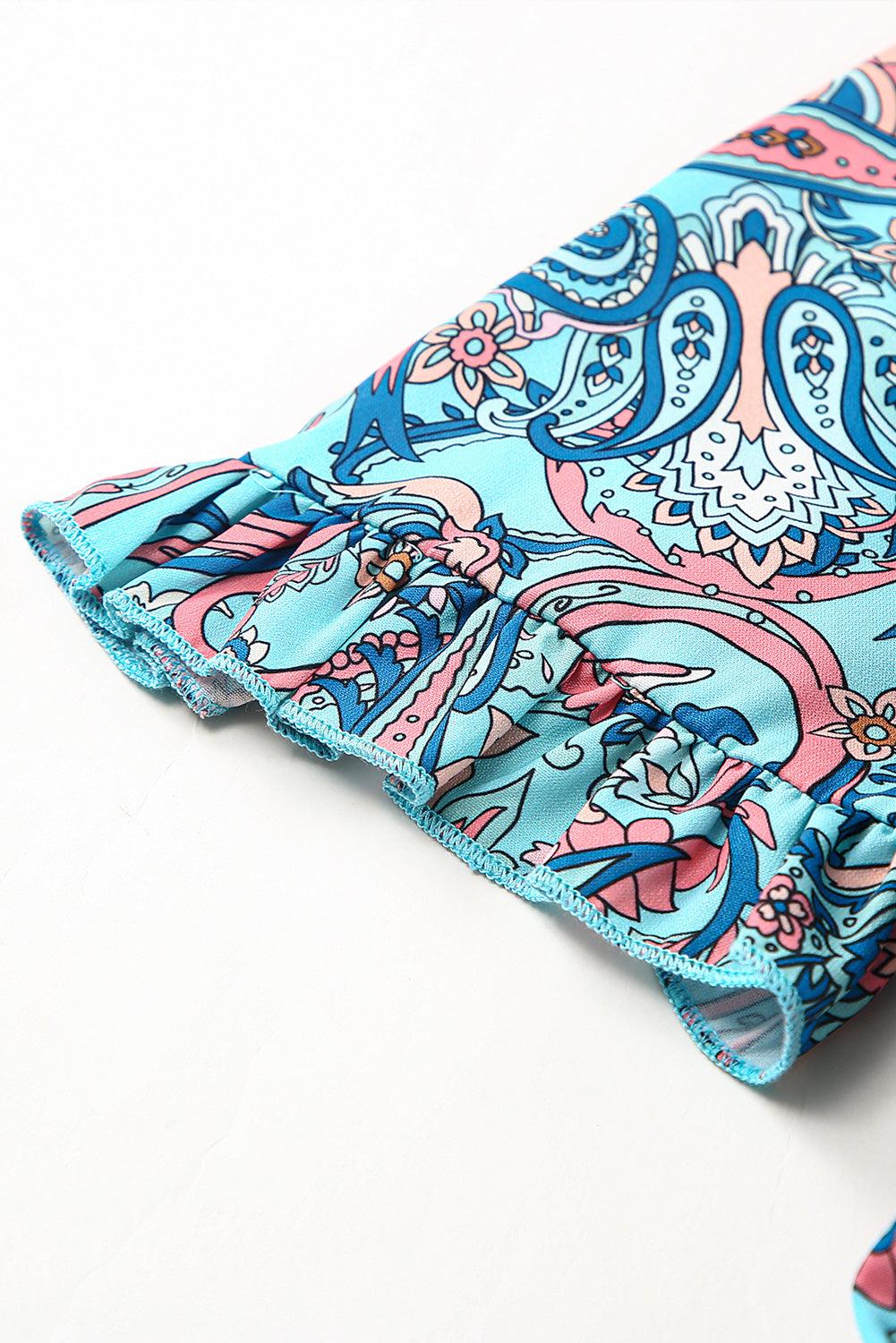 Sky Blue Paisley Print Boho Maxi Dress | Ruffle Tiered Holiday Dress