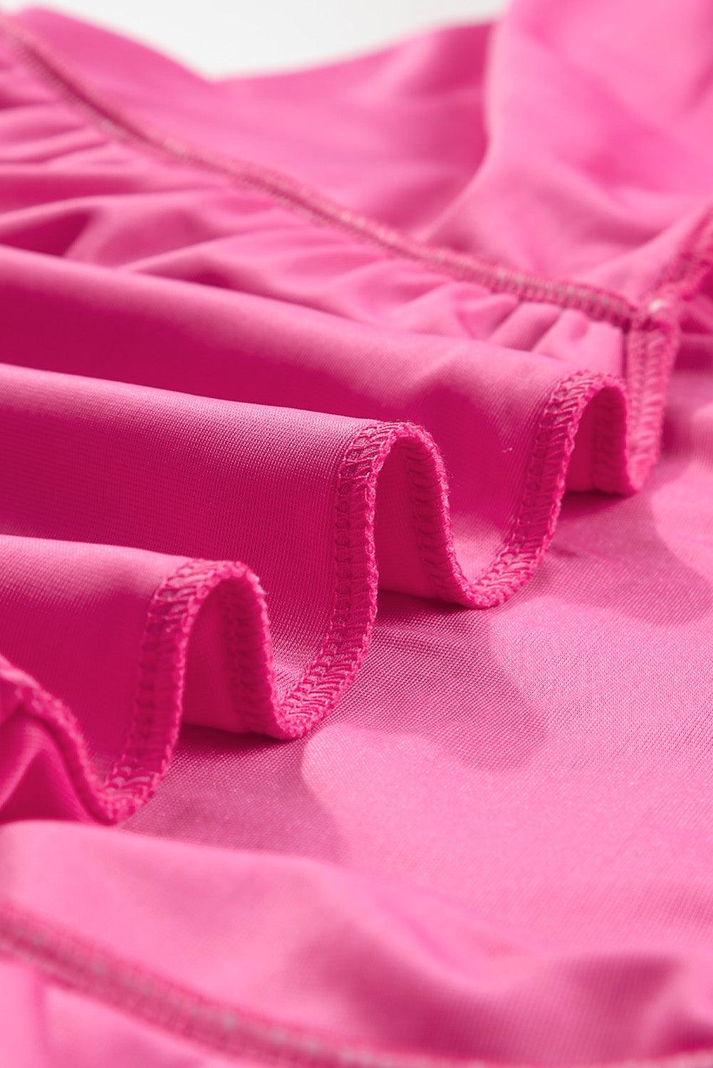 Rose Red Shirred V Neck Long Sleeve Velvet Maxi Dress for Women