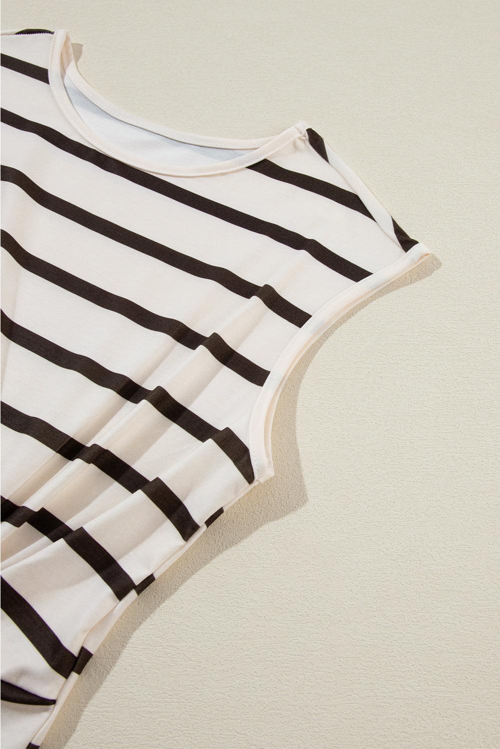 Women's Striped Twist Front Split Hem Cap Sleeve Summer Midi Dress