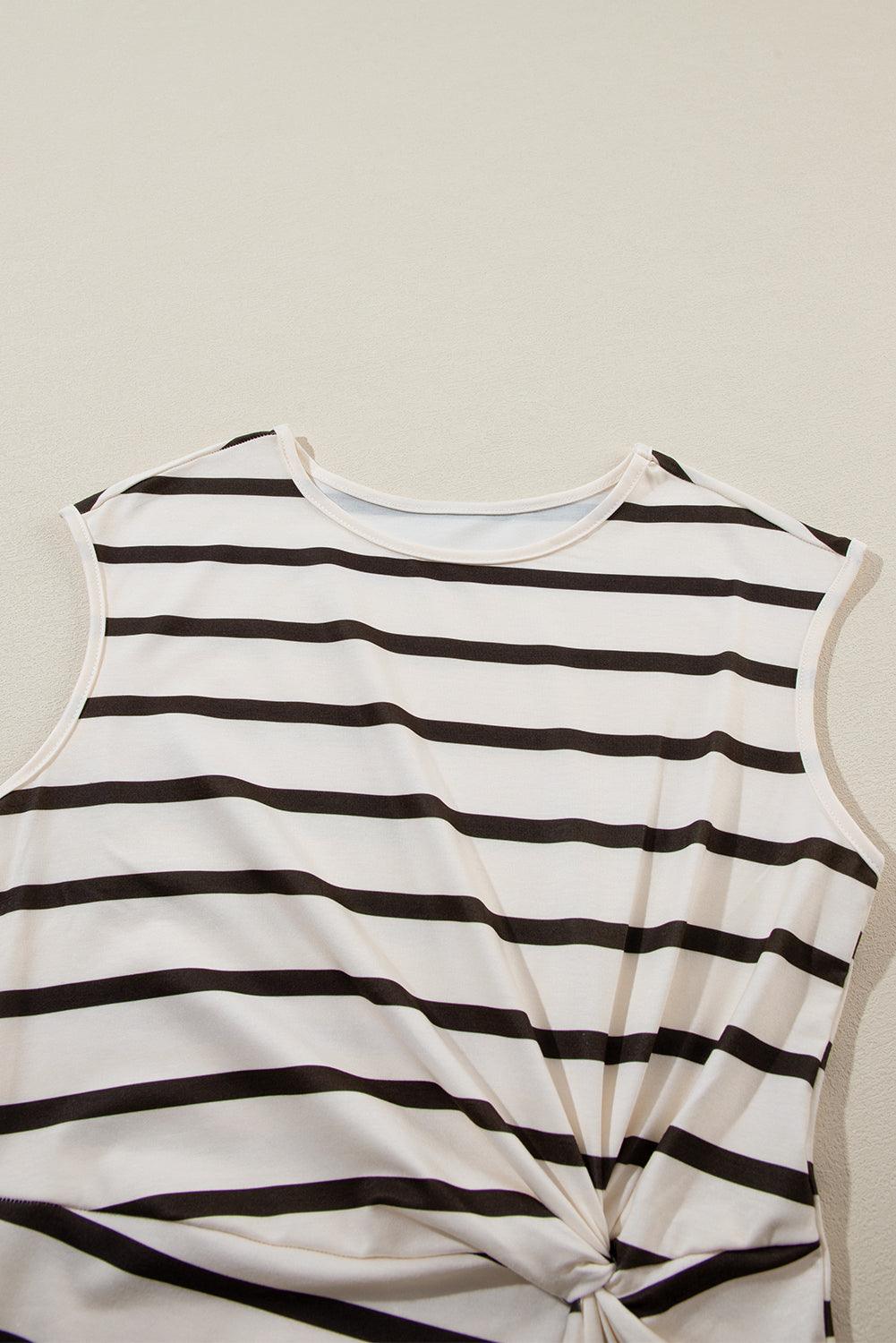 Women's Striped Twist Front Split Hem Cap Sleeve Summer Midi Dress