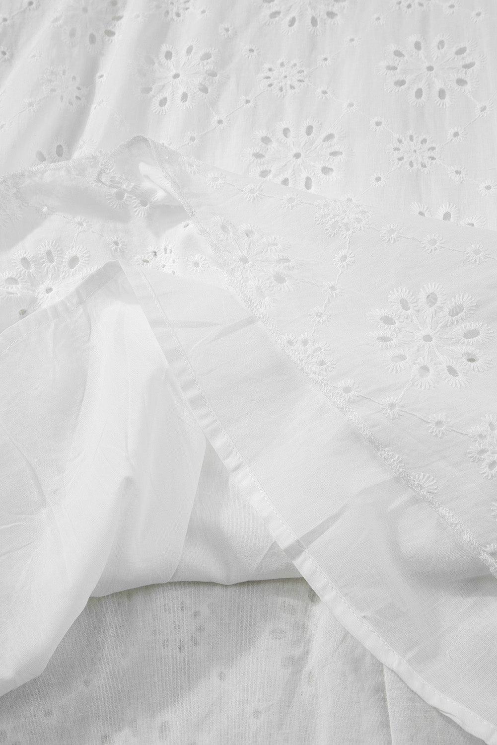 Boho Eyelet Pattern Halter Neck Sleeveless White Midi Dress