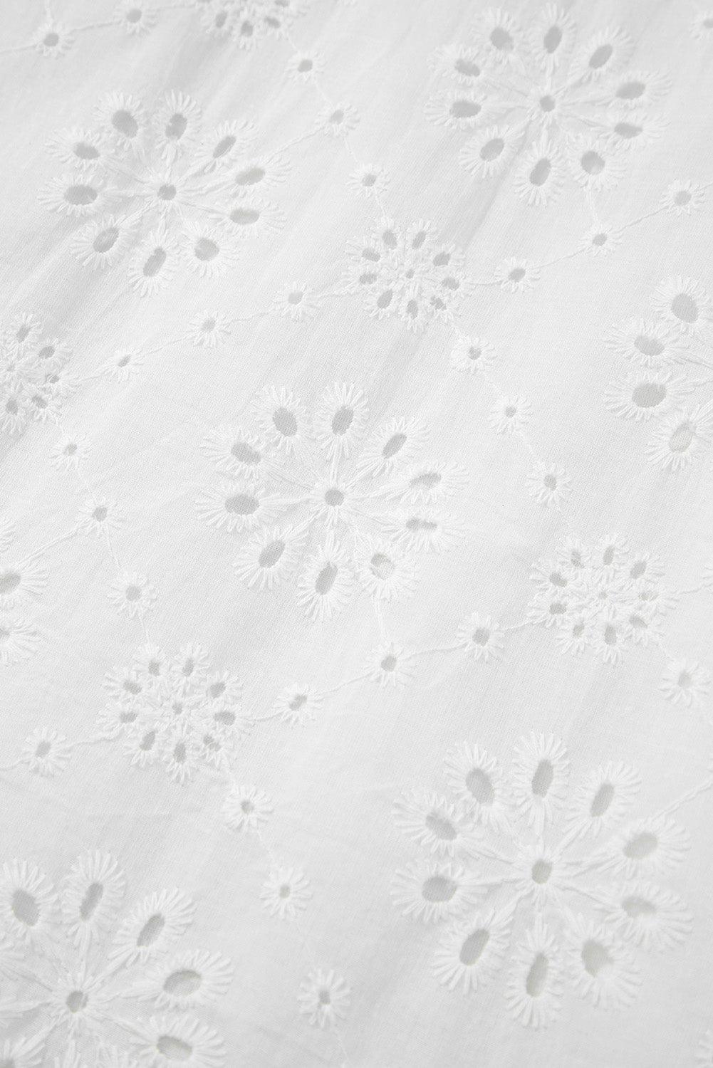Boho Eyelet Pattern Halter Neck Sleeveless White Midi Dress