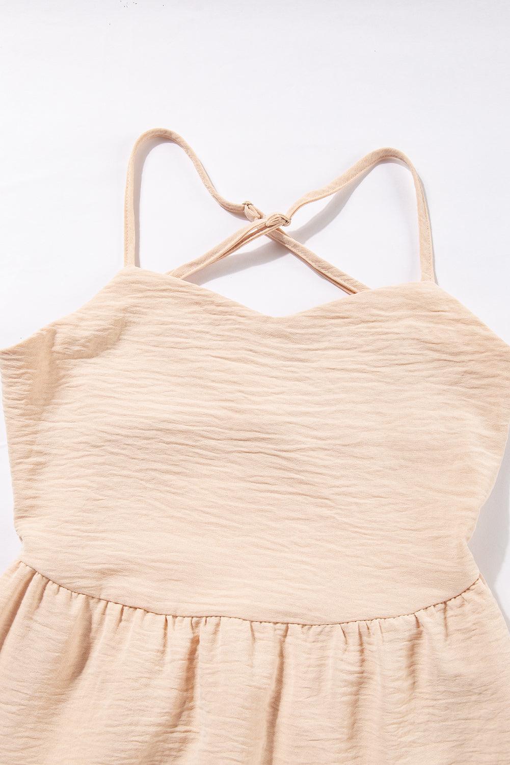 Oatmeal Creamy Crossover Backless Bodice Tiered Maxi Dress